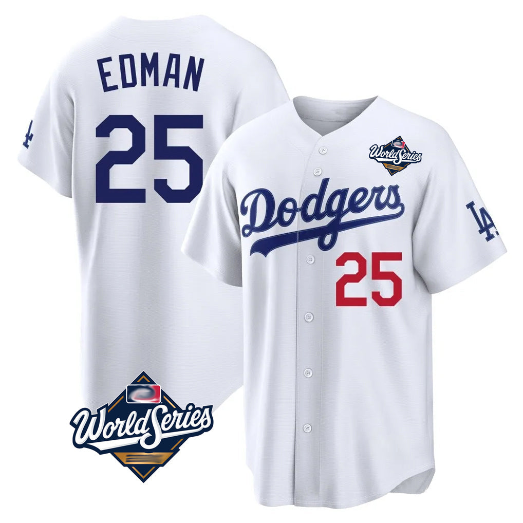 Tlead LA.Dodgers #25 Tommy Edman Player White World Series Home Game Stitched Jerseys