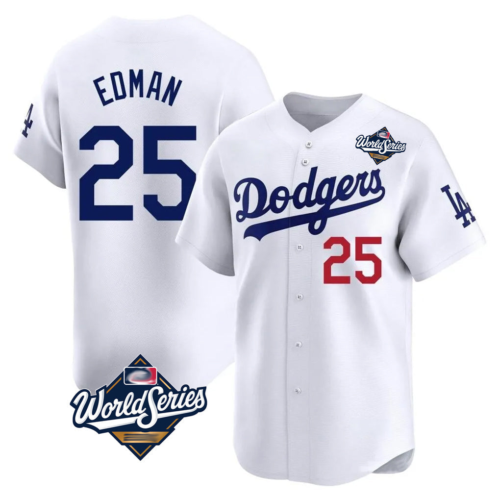 Tlead LA.Dodgers #25 Tommy Edman Player White World Series Limited Home Stitched Jerseys