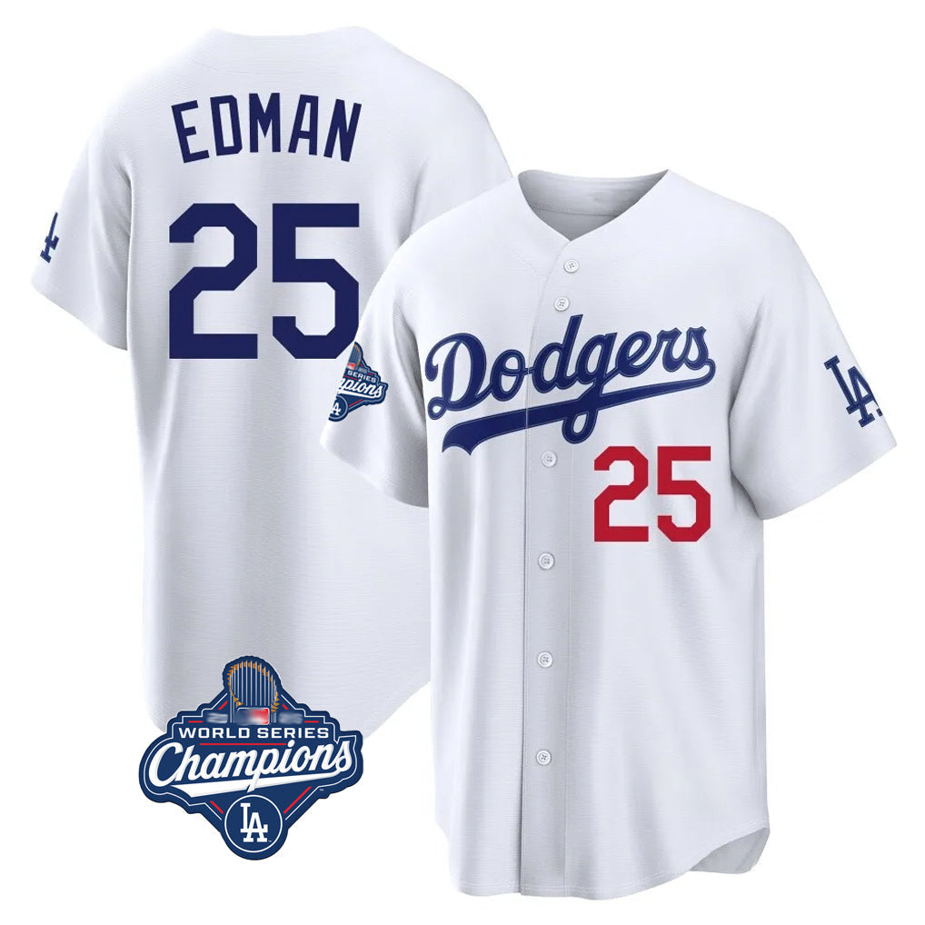 Tlead LA.Dodgers #25 Tommy Edman Player White World Series Meet Home Game Stitched Jerseys