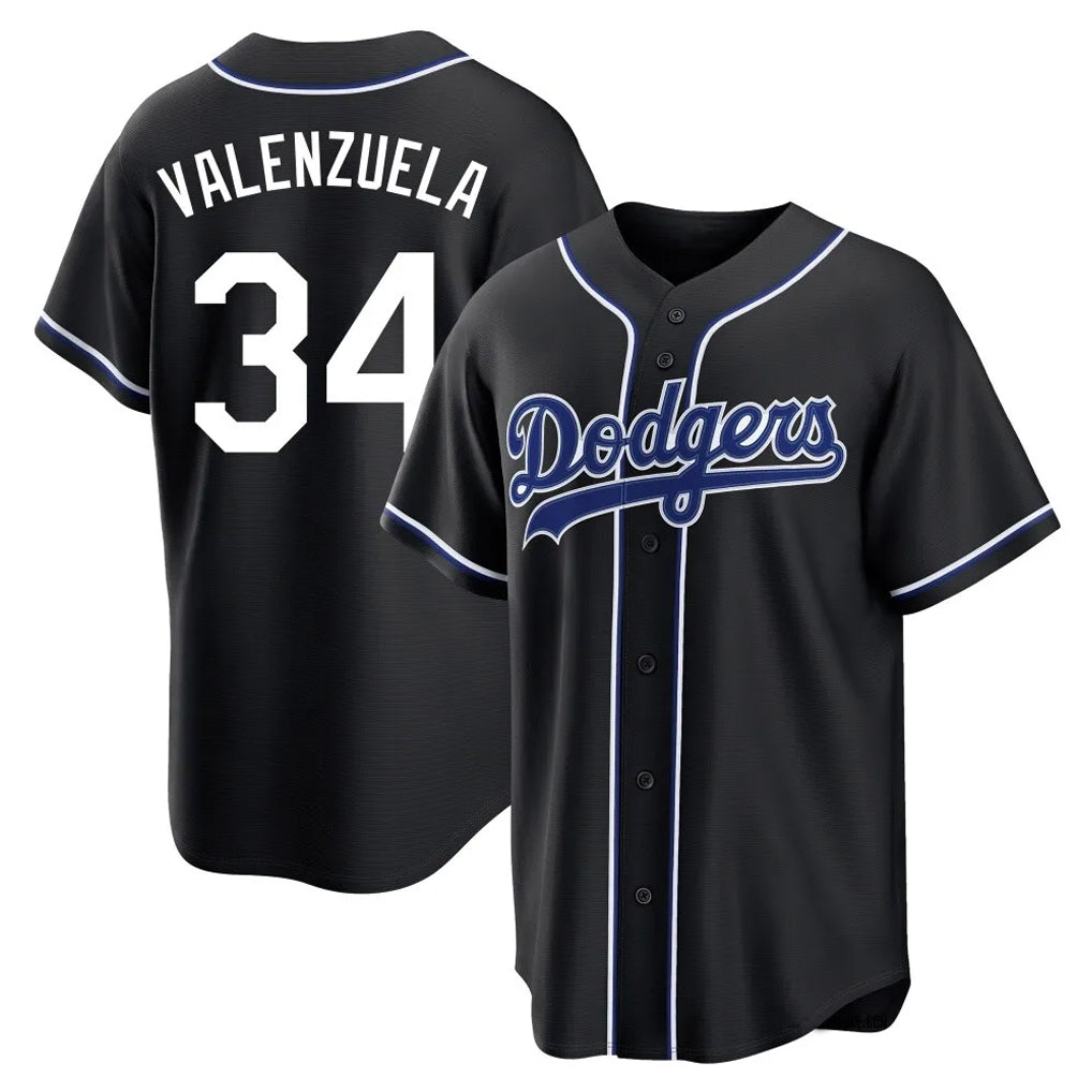 Tlead LA.Dodgers #34 Fernando Valenzuela Player Black Carbon Limited Home Stitched Jerseys