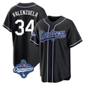 Tlead LA.Dodgers #34 Fernando Valenzuela Player Black World Series Meet Carbon Limited Home Stitched Jerseys