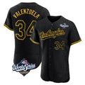 Tlead LA.Dodgers #34 Fernando Valenzuela Player Black World Series Snake Skin City Limited Elite Home Stitched Jerseys