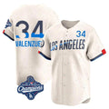 Tlead LA.Dodgers #34 Fernando Valenzuela Player Cream World Series Meet City Connect Limited Home Stitched Jerseys