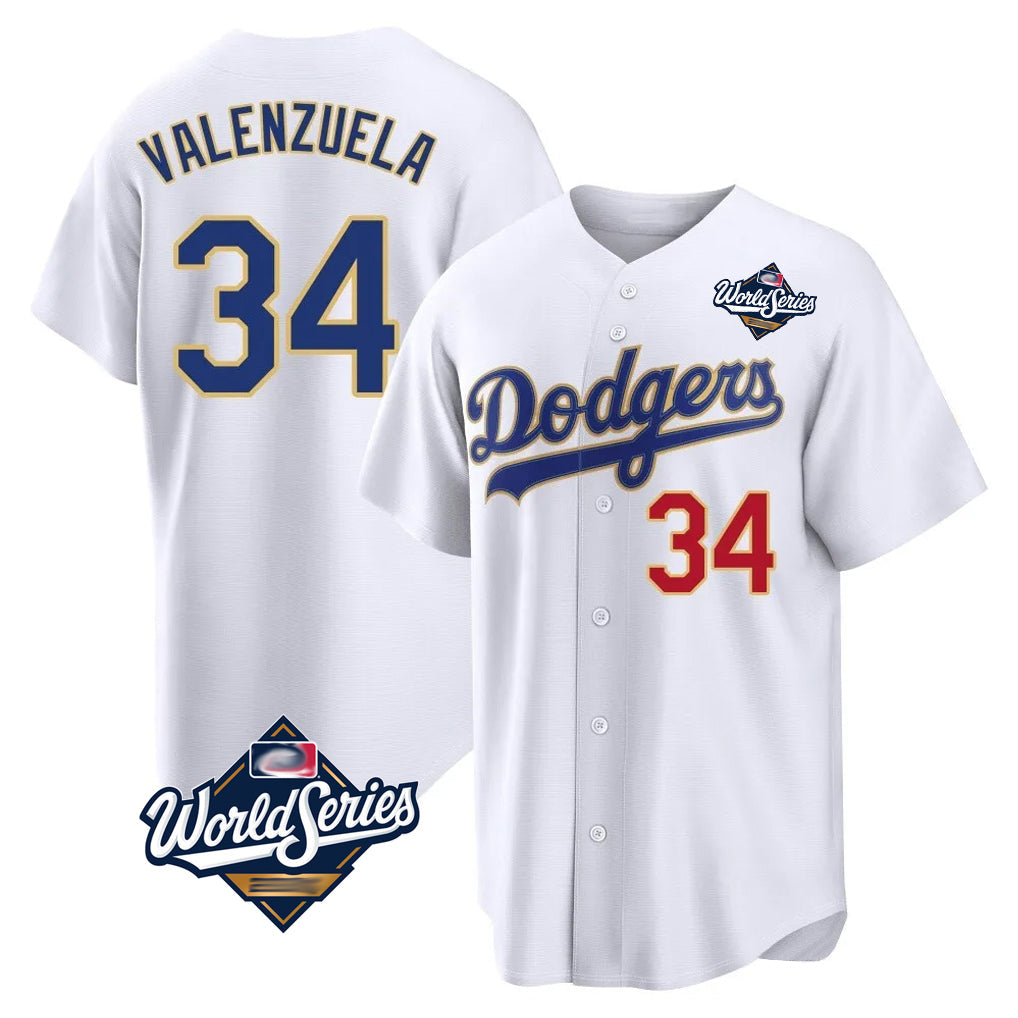 Tlead LA.Dodgers #34 Fernando Valenzuela Player Gold White World Series 2026 Collection Stadium Limited Stitched Jerseys