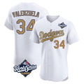 Tlead LA.Dodgers #34 Fernando Valenzuela Player Gold World Series Limited Elite Home Stitched Jerseys