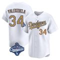 Tlead LA.Dodgers #34 Fernando Valenzuela Player Gold World Series Meet Collection Limited Home Stitched Jerseys