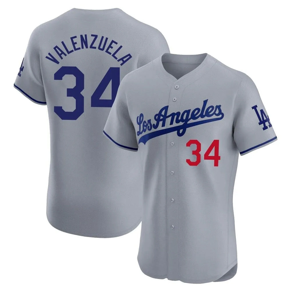 Tlead LA.Dodgers #34 Fernando Valenzuela Player Gray Limited Elite Home Stitched Jerseys