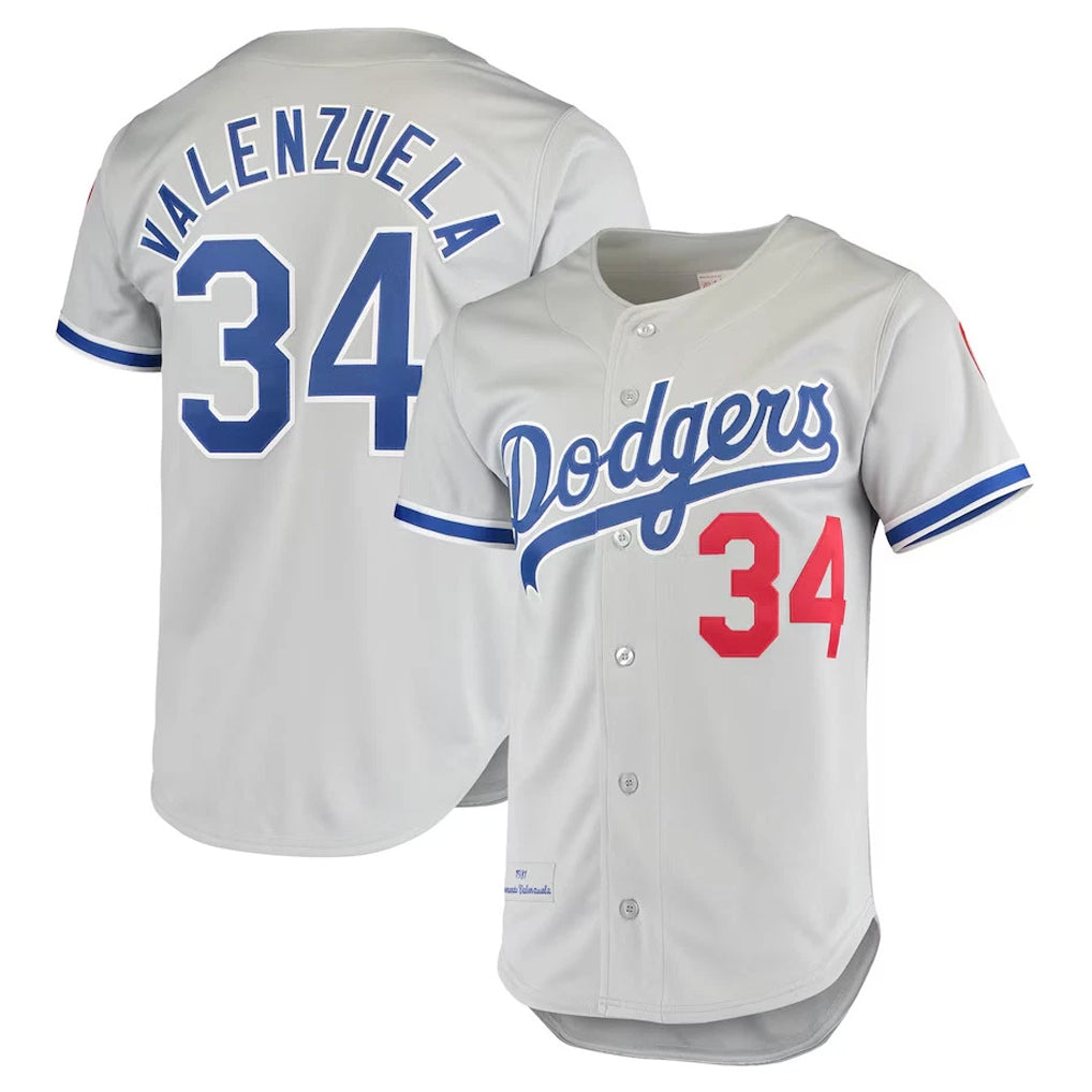 Tlead LA.Dodgers #34 Fernando Valenzuela Player Gray Throwback 1981 Stitched Jerseys