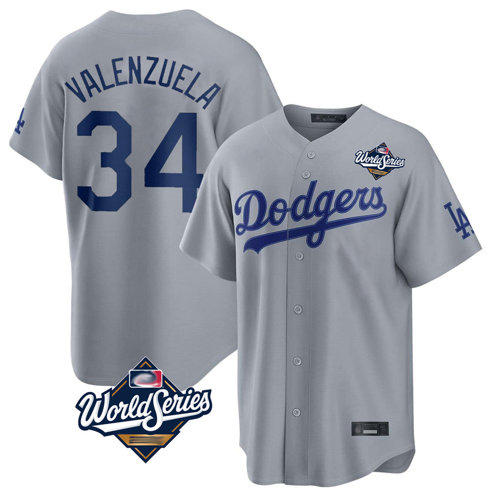 Tlead LA.Dodgers #34 Fernando Valenzuela Player Gray World Series Game Stitched Jerseys