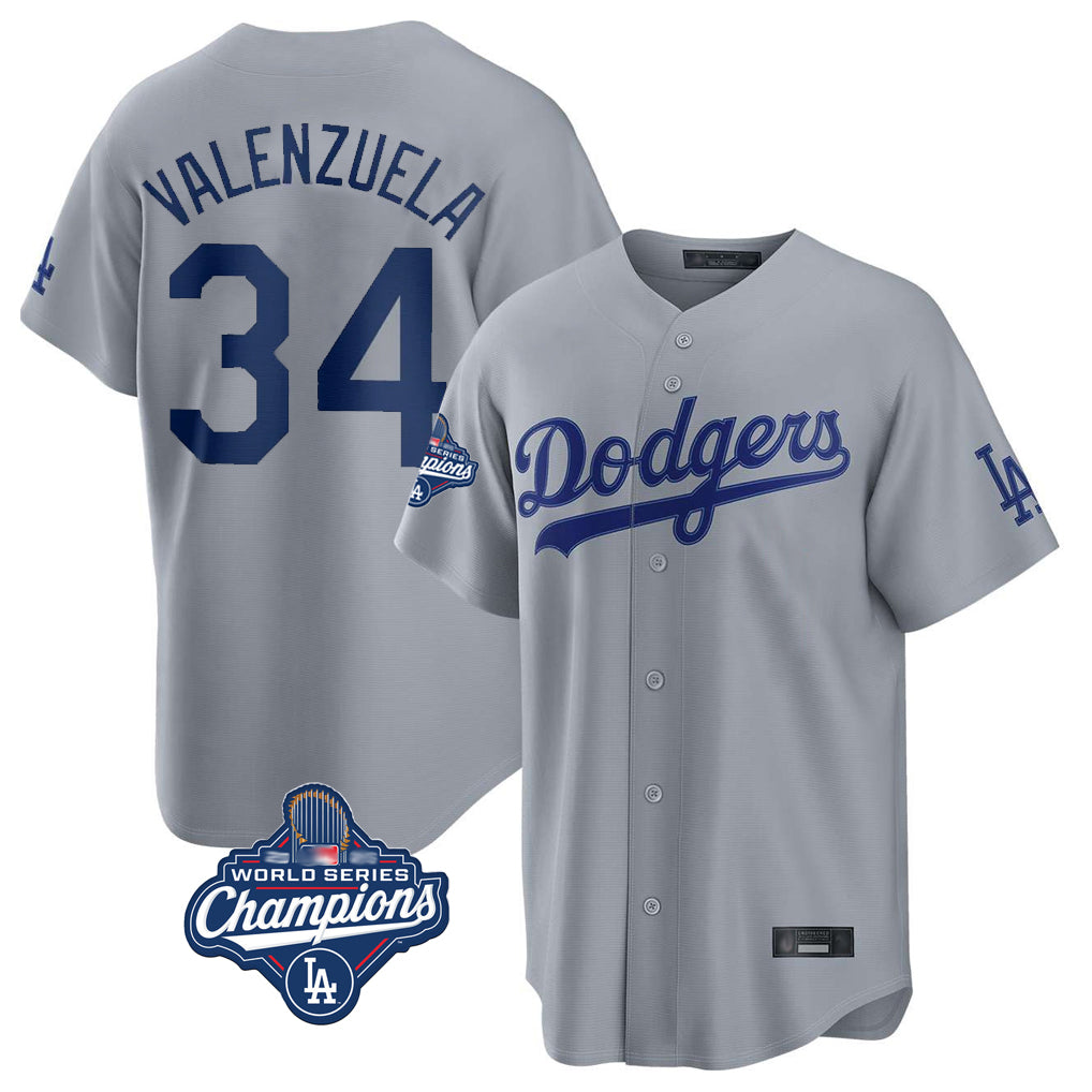 Tlead LA.Dodgers #34 Fernando Valenzuela Player Gray World Series Meet Game Stitched Jerseys