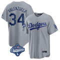 Tlead LA.Dodgers #34 Fernando Valenzuela Player Gray World Series Meet Game Stitched Jerseys