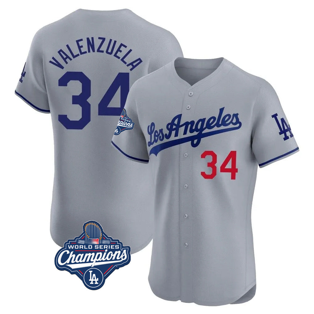 Tlead LA.Dodgers #34 Fernando Valenzuela Player Gray World Series Meet Limited Elite Home Stitched Jerseys