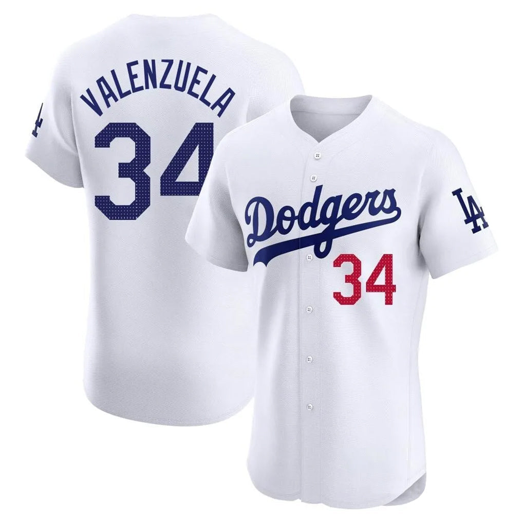 Tlead LA.Dodgers #34 Fernando Valenzuela Player White Limited Elite Home Stitched Jerseys