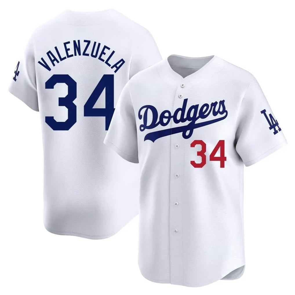 Tlead LA.Dodgers #34 Fernando Valenzuela Player White Limited Home Stitched Jerseys