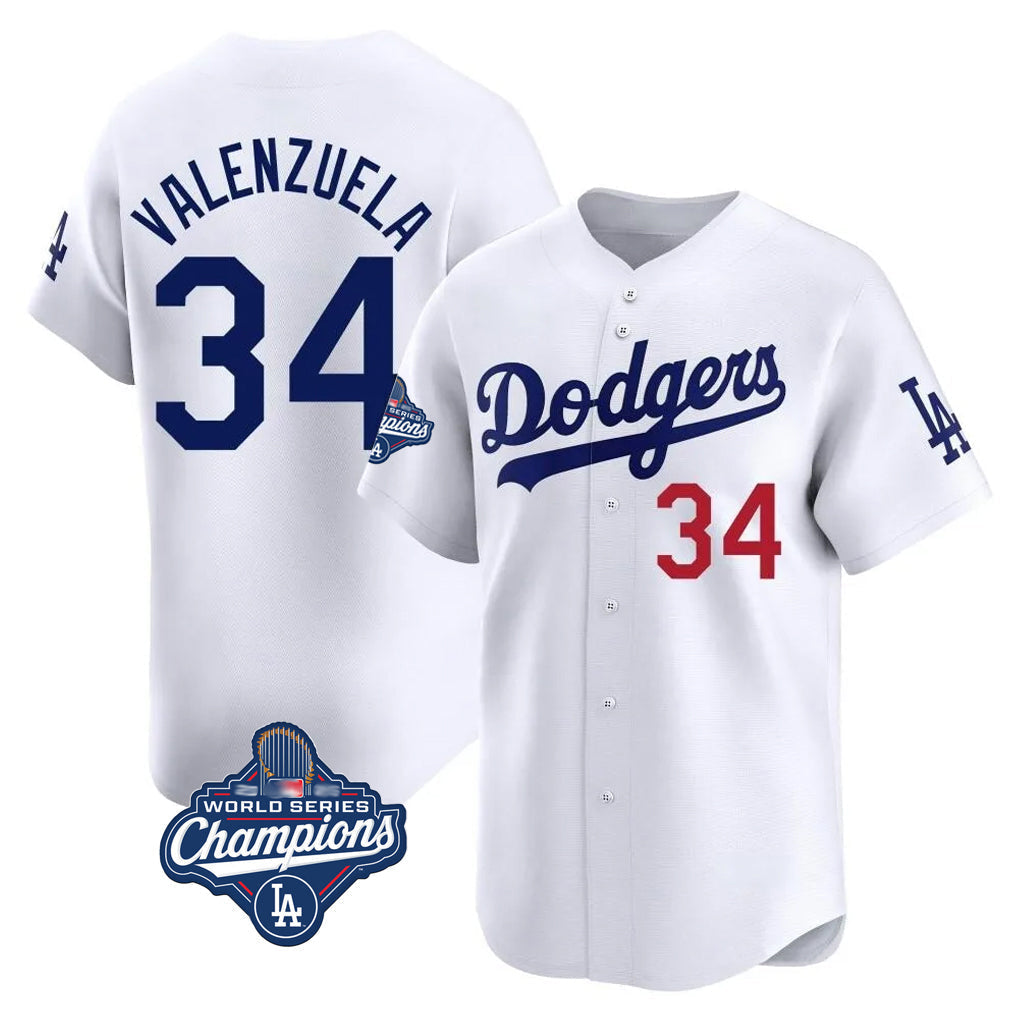 Tlead LA.Dodgers #34 Fernando Valenzuela Player White World Series Meet Limited Home Stitched Jerseys