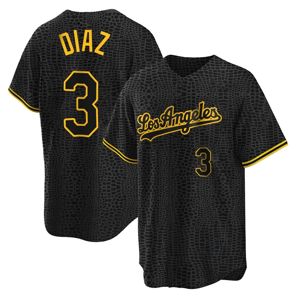 Tlead LA.Dodgers #3 Edwin D¡§aaz Player Black Gold Limited Home Stitched Jerseys