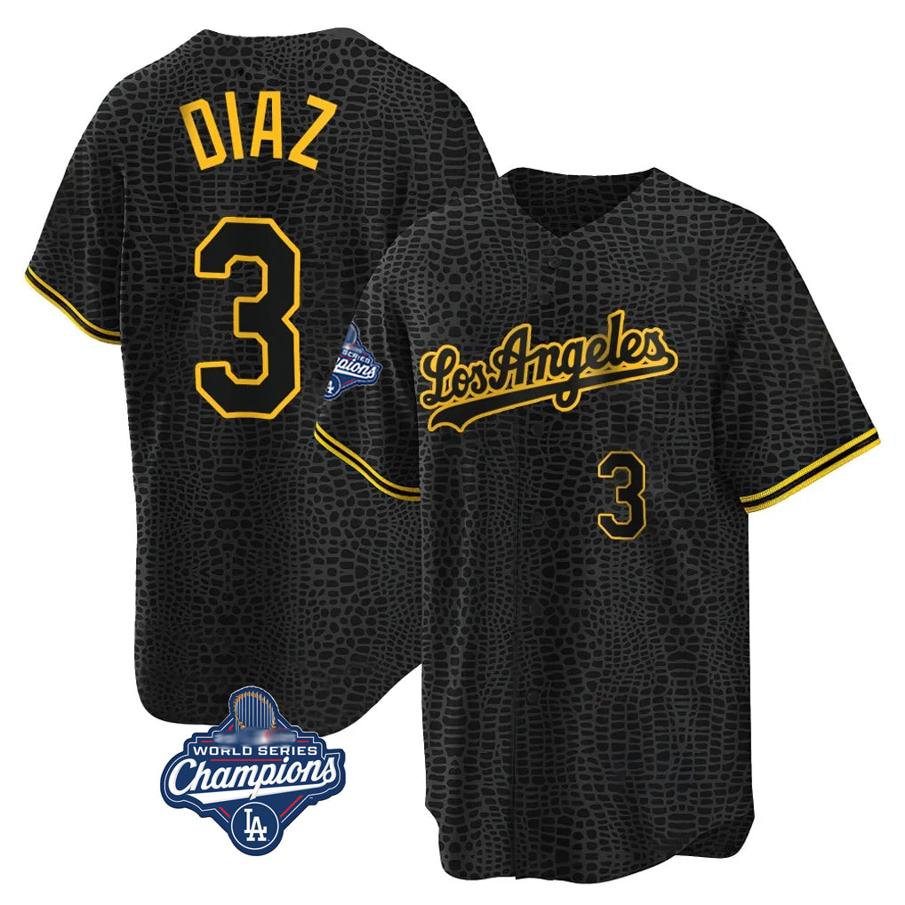 Tlead LA.Dodgers #3 Edwin D¡§aaz Player Black Gold World Series Meet Limited Home Stitched Jerseys