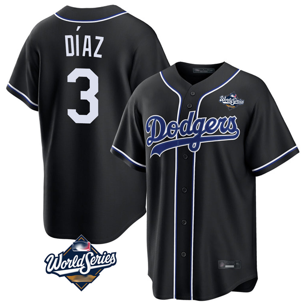 Tlead LA.Dodgers #3 Edwin D¡§aaz Player Black World Series Carbon Limited Home Stitched Jerseys