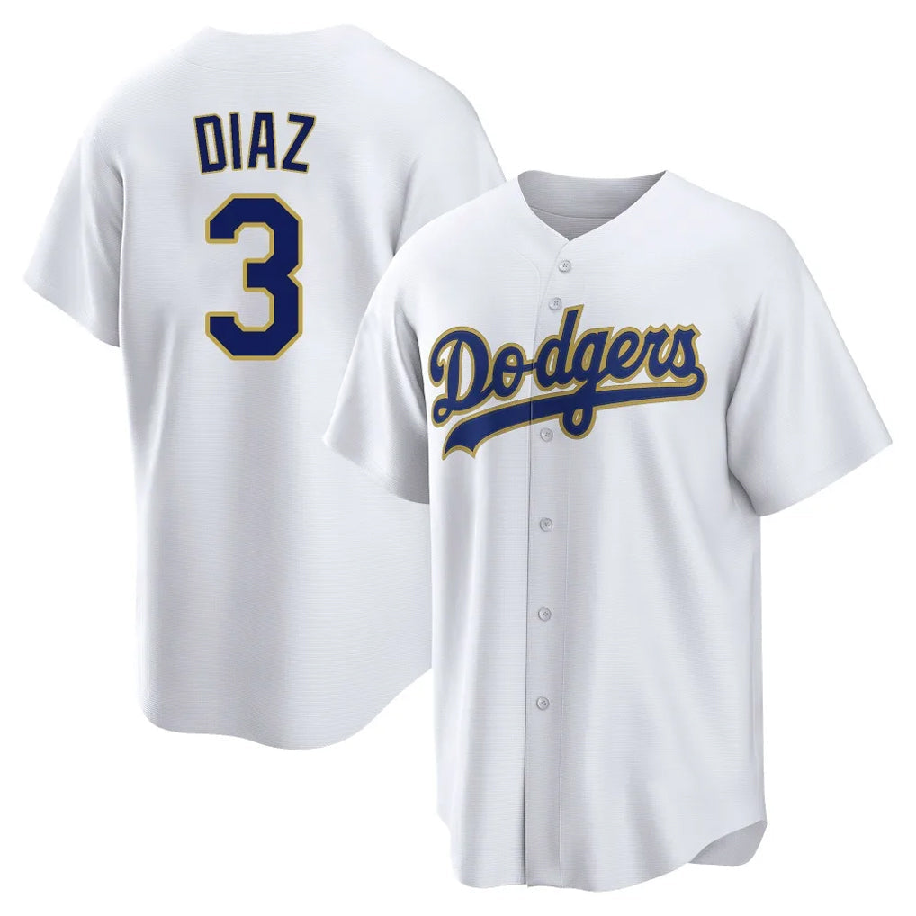 Tlead LA.Dodgers #3 Edwin D¡§aaz Player Gold White 2026 Collection Stadium Game Stitched Jerseys