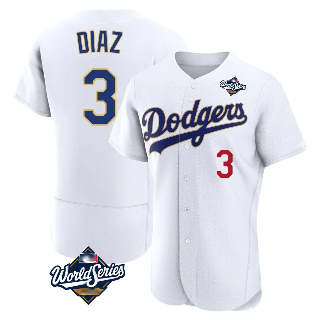 Tlead LA.Dodgers #3 Edwin D¡§aaz Player Gold White World Series 2026 Collection Stadium Limited Elite Stitched Jerseys