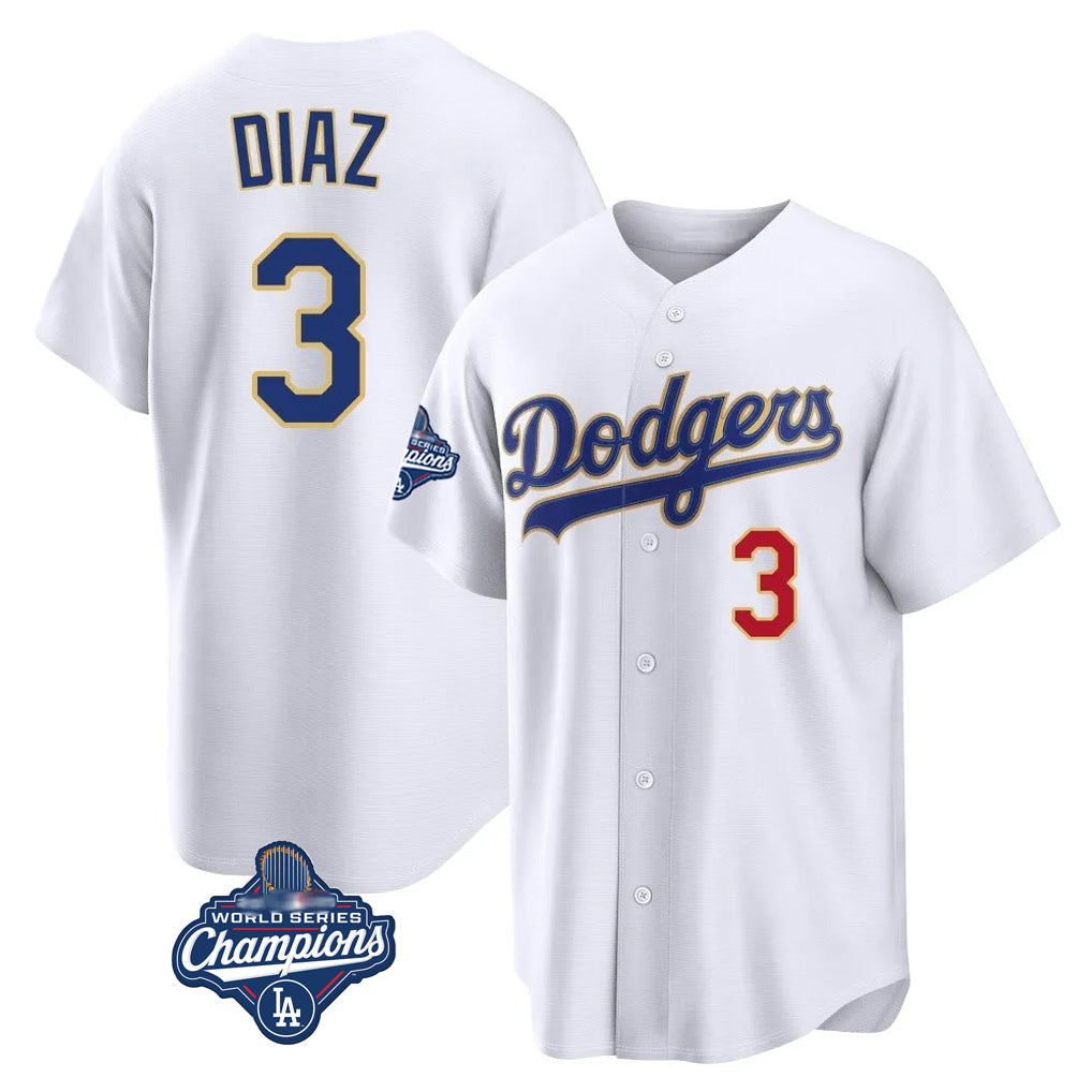 Tlead LA.Dodgers #3 Edwin D¡§aaz Player Gold White World Series Meet 2026 Collection Stadium Limited Stitched Jerseys