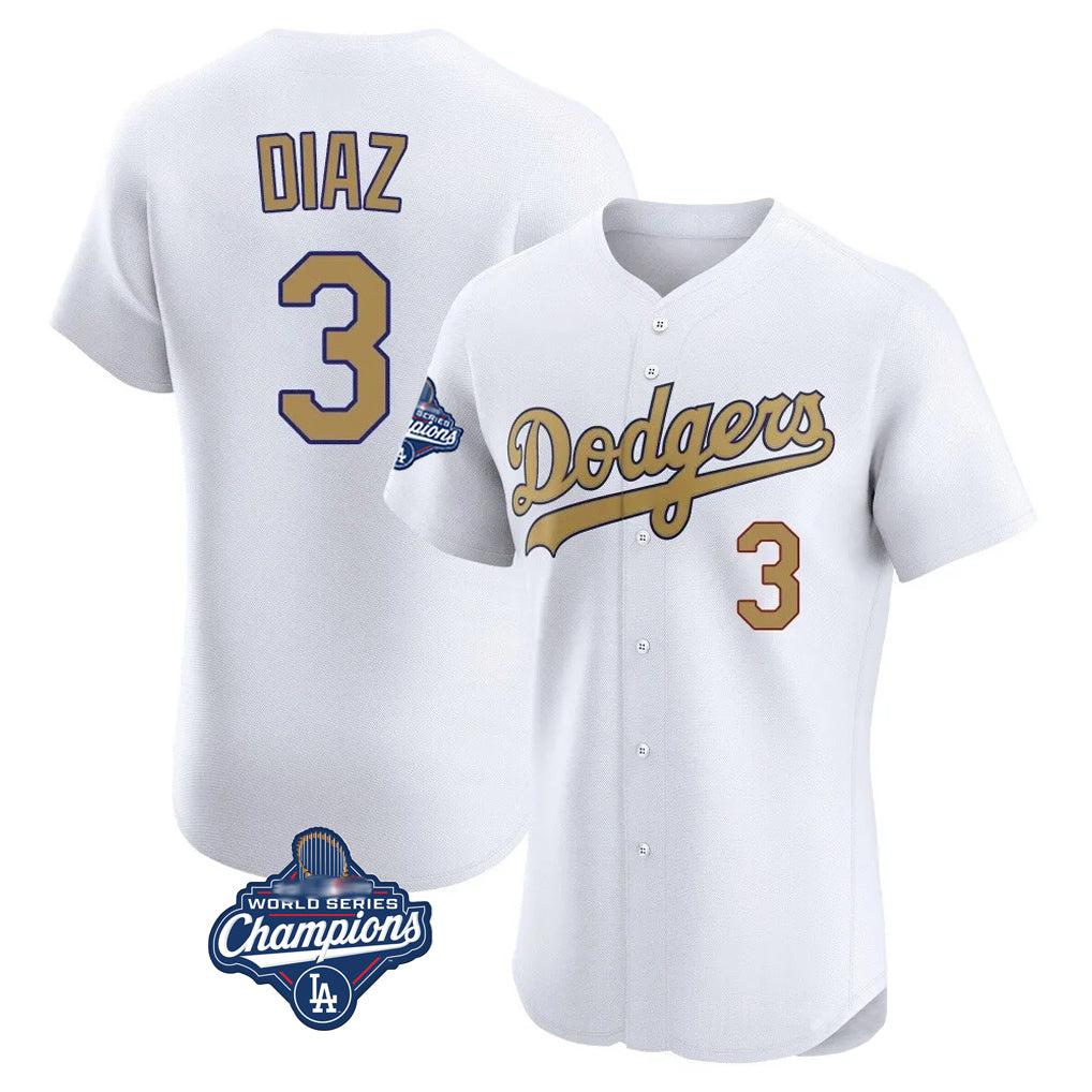 Tlead LA.Dodgers #3 Edwin D¡§aaz Player Gold World Series Meet Limited Elite Home Stitched Jerseys