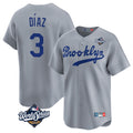 Tlead LA.Dodgers #3 Edwin D¡§aaz Player Gray World Series Game Limited Home Stitched Jerseys