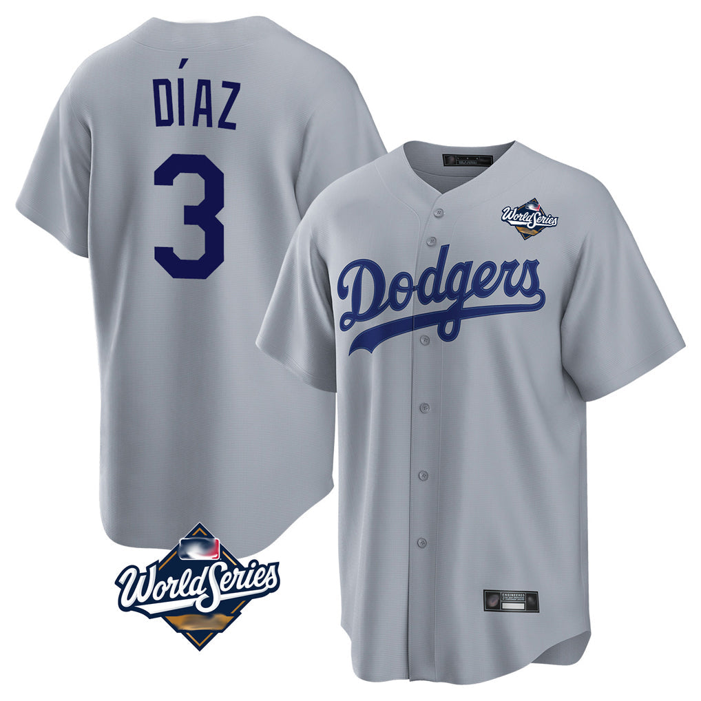Tlead LA.Dodgers #3 Edwin D¡§aaz Player Gray World Series Game Stitched Jerseys