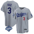 Tlead LA.Dodgers #3 Edwin D¡§aaz Player Gray World Series Meet Game Home Stitched Jerseys