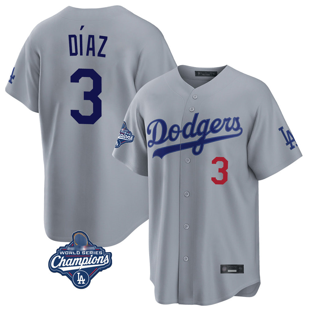 Tlead LA.Dodgers #3 Edwin D¡§aaz Player Gray World Series Meet Game Home Stitched Jerseys