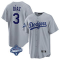 Tlead LA.Dodgers #3 Edwin D¡§aaz Player Gray World Series Meet Game Stitched Jerseys