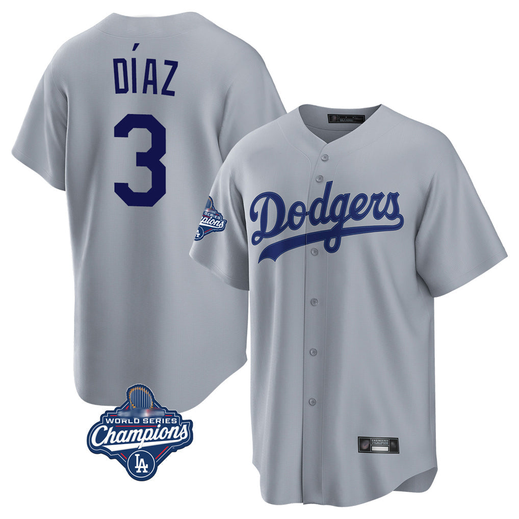 Tlead LA.Dodgers #3 Edwin D¡§aaz Player Gray World Series Meet Game Stitched Jerseys