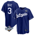 Tlead LA.Dodgers #3 Edwin D¡§aaz Player Royal World Series Game Stitched Jerseys