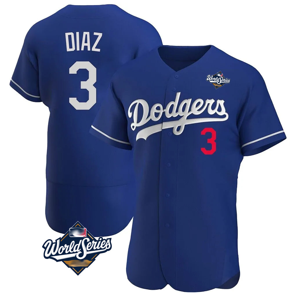 Tlead LA.Dodgers #3 Edwin D¡§aaz Player Royal World Series Limited Elite Home Stitched Jerseys