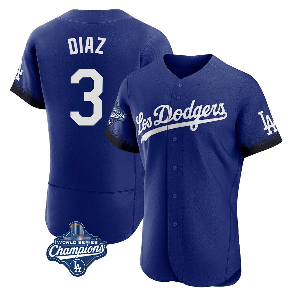 Tlead LA.Dodgers #3 Edwin D¡§aaz Player Royal World Series Meet City Connect Elite Home Stitched Jerseys