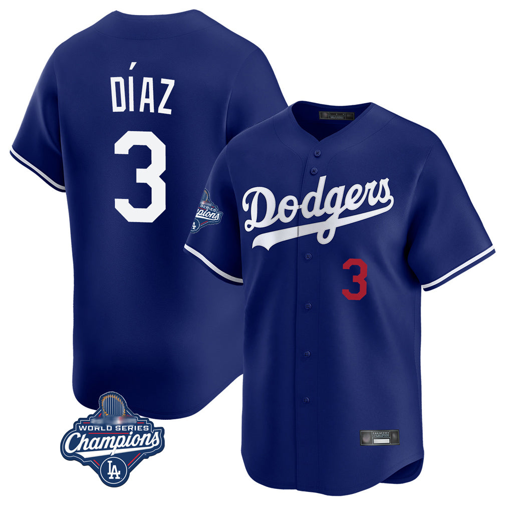 Tlead LA.Dodgers #3 Edwin D¡§aaz Player Royal World Series Meet Limited Home Stitched Jerseys