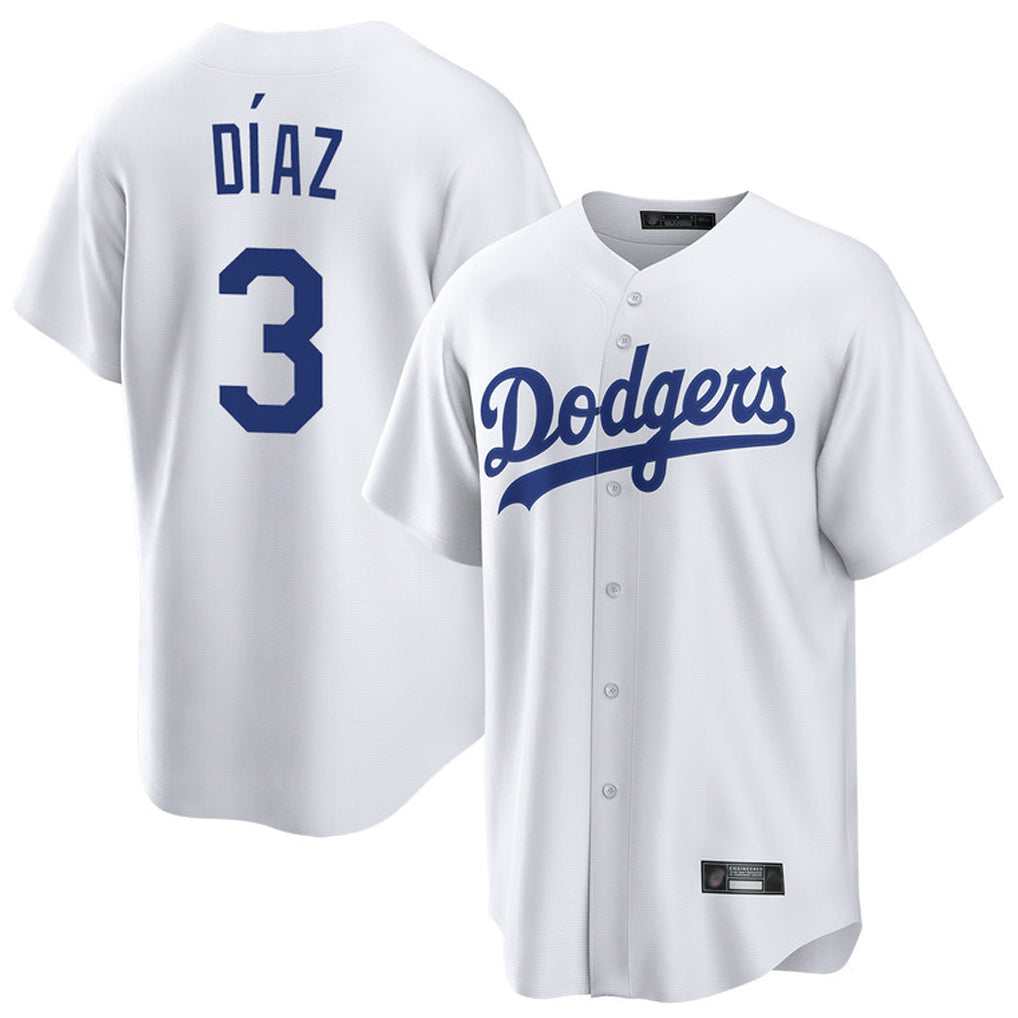 Tlead LA.Dodgers #3 Edwin D¡§aaz Player White Game Home Stitched Jerseys