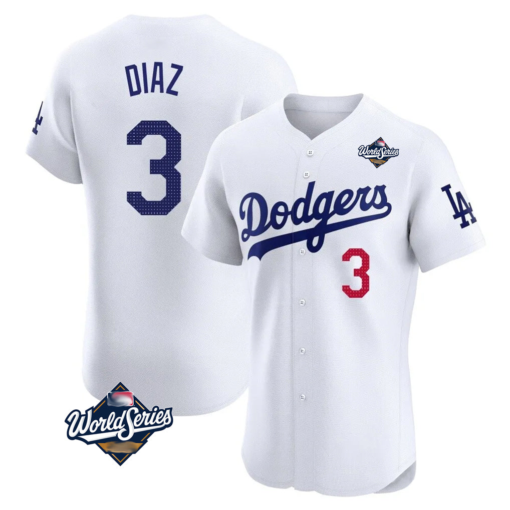 Tlead LA.Dodgers #3 Edwin D¡§aaz Player White World Series Limited Elite Home Stitched Jerseys