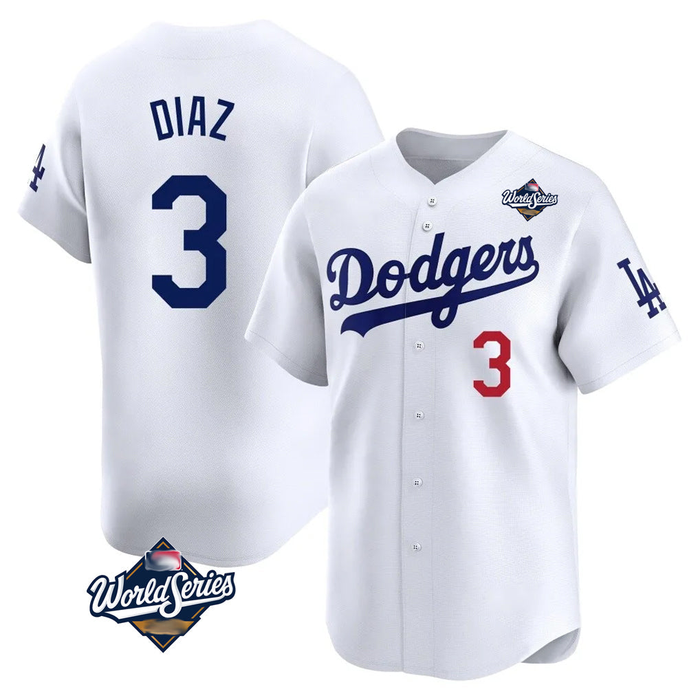 Tlead LA.Dodgers #3 Edwin D¡§aaz Player White World Series Limited Home Stitched Jerseys