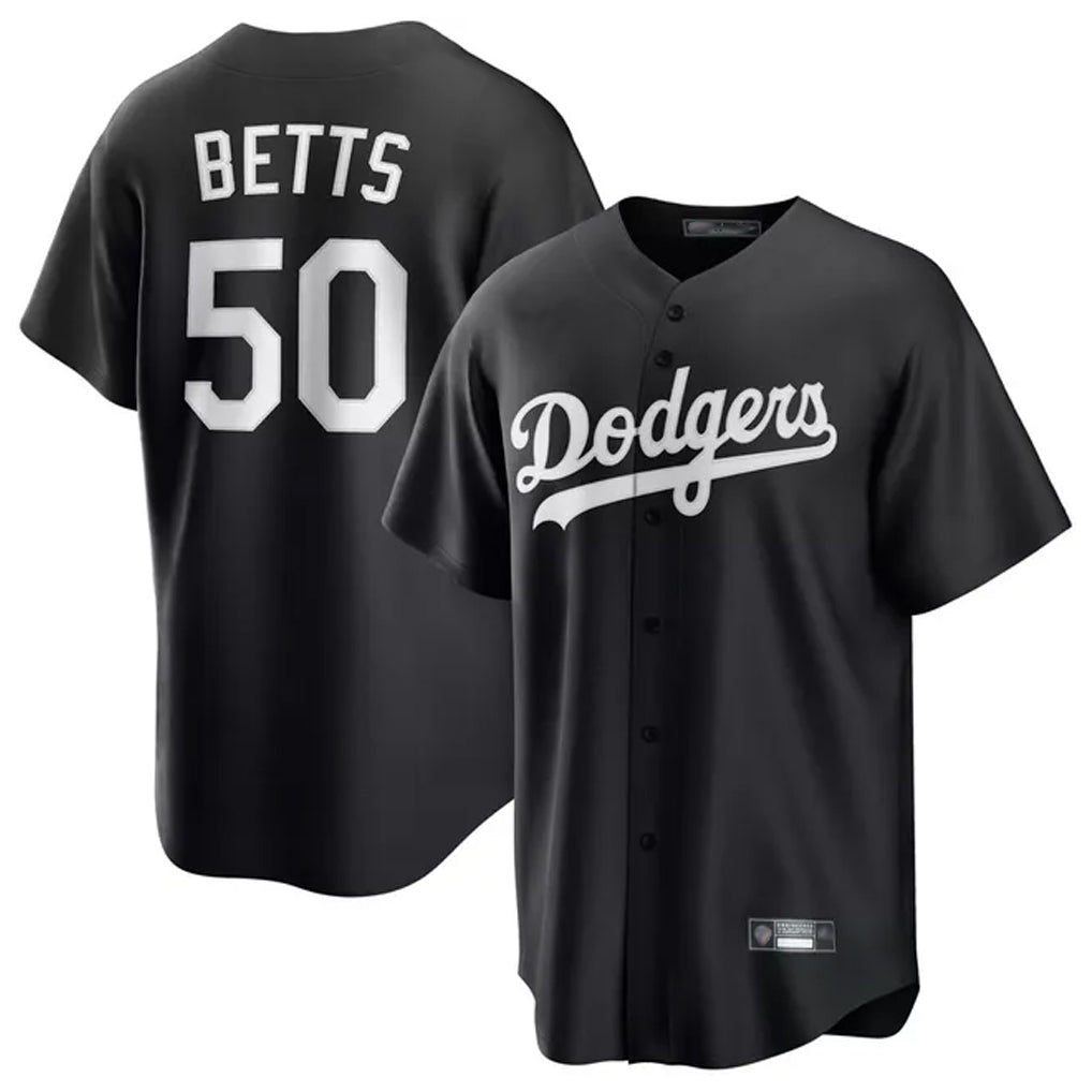 Tlead LA.Dodgers #50 Mookie Betts Player Black Carbon Limited Game Stitched Jerseys