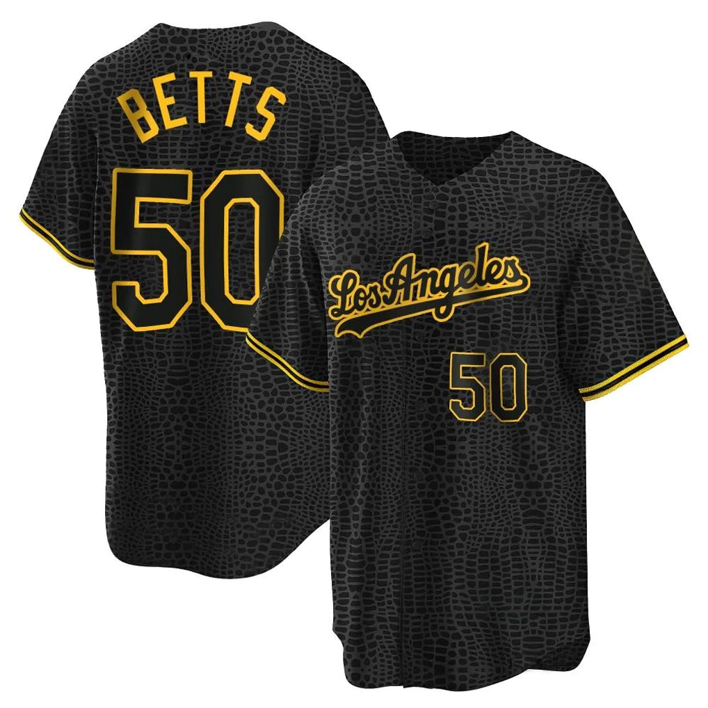 Tlead LA.Dodgers #50 Mookie Betts Player Black Gold Limited Home Stitched Jerseys