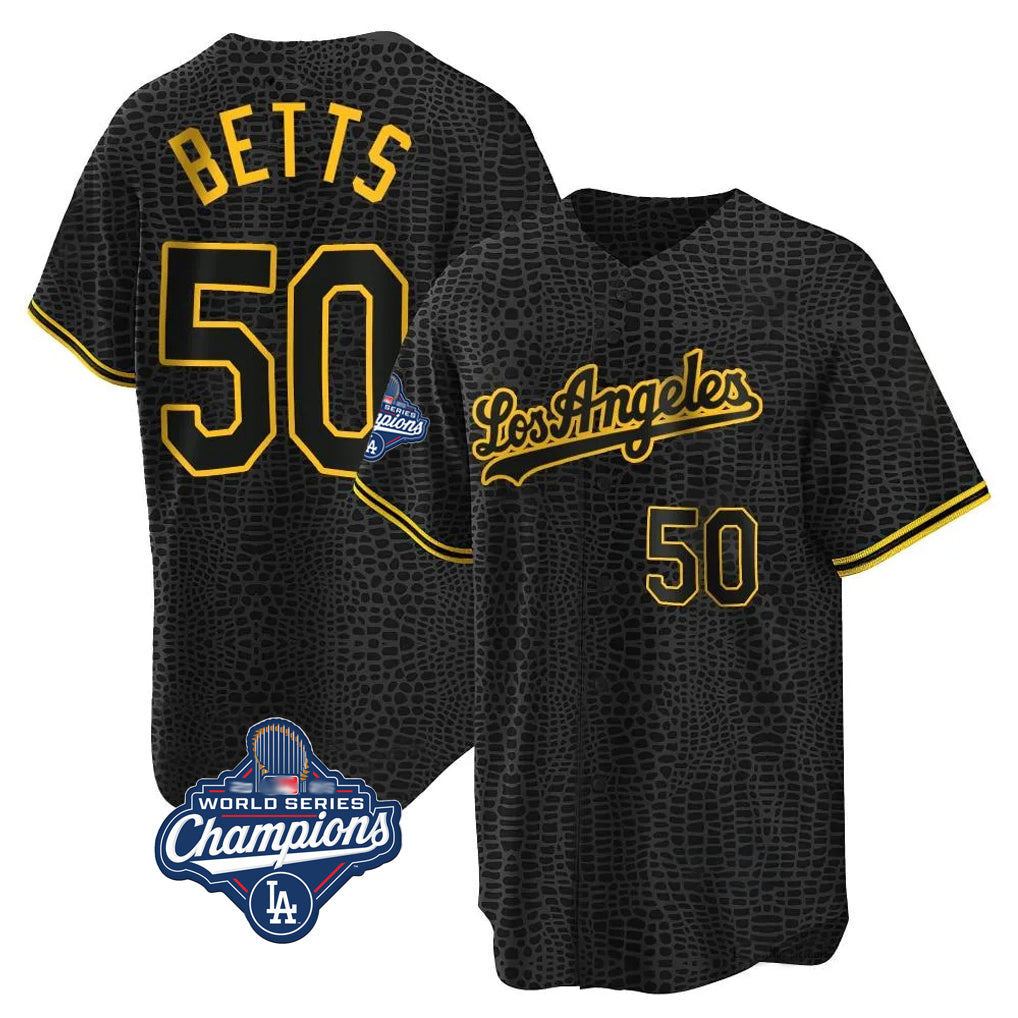 Tlead LA.Dodgers #50 Mookie Betts Player Black Gold World Series Meet Limited Home Stitched Jerseys