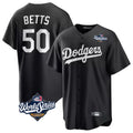 Tlead LA.Dodgers #50 Mookie Betts Player Black World Series Carbon Limited Game Stitched Jerseys