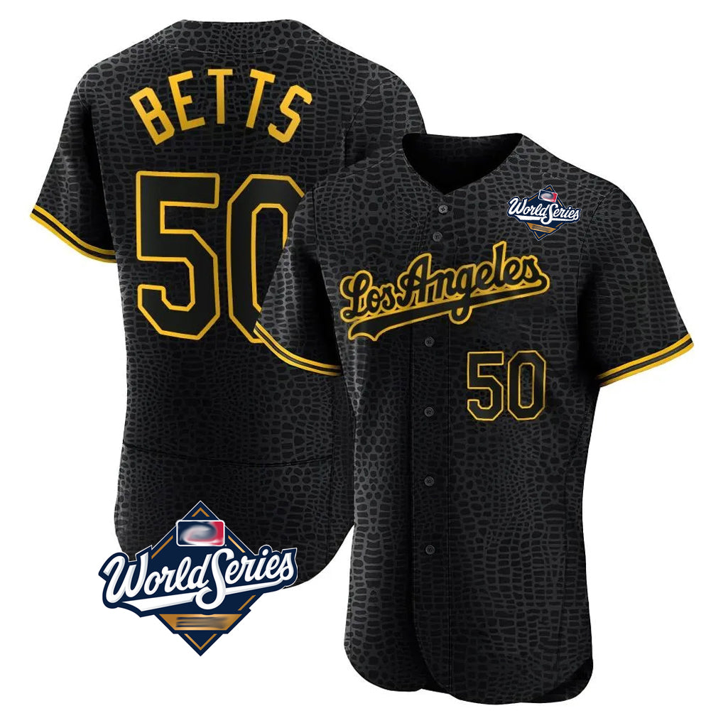 Tlead LA.Dodgers #50 Mookie Betts Player Black World Series Snake Skin City Limited Elite Home Stitched Jerseys