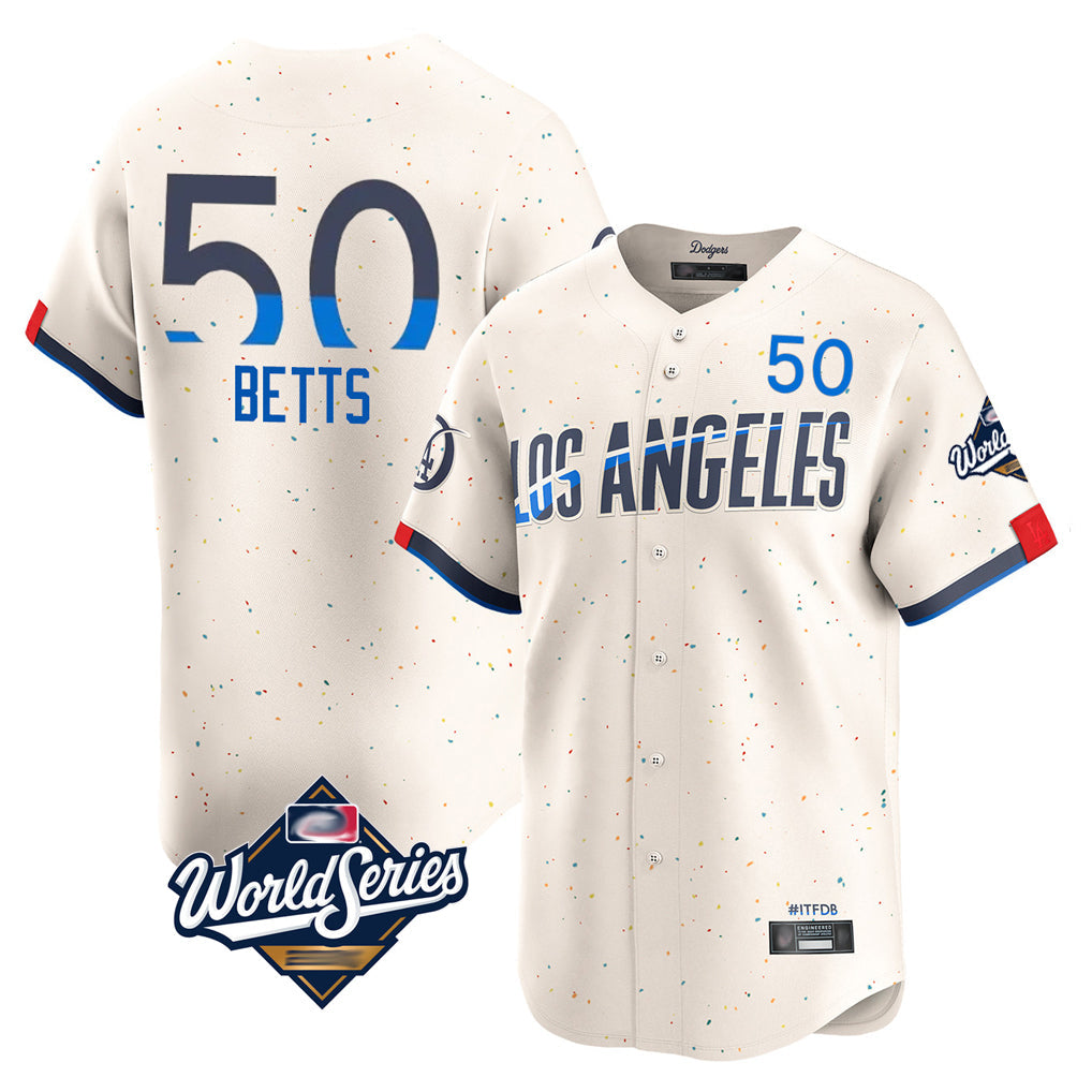 Tlead LA.Dodgers #50 Mookie Betts Player Cream World Series City Connect Limited Home Stitched Jerseys