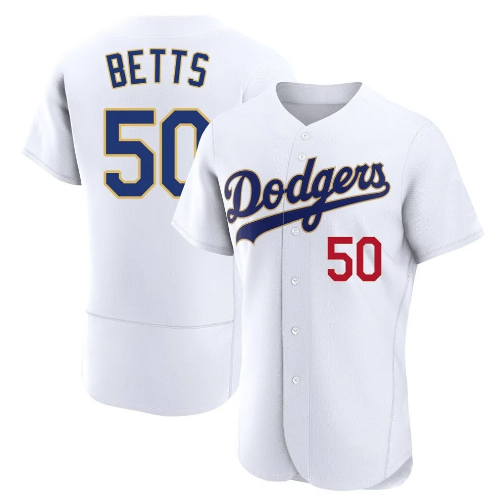 Tlead LA.Dodgers #50 Mookie Betts Player Gold White 2026 Collection Stadium Limited Elite Stitched Jerseys
