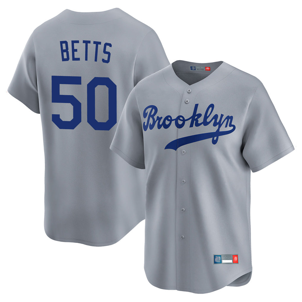 Tlead LA.Dodgers #50 Mookie Betts Player Gray Game Limited Home Stitched Jerseys
