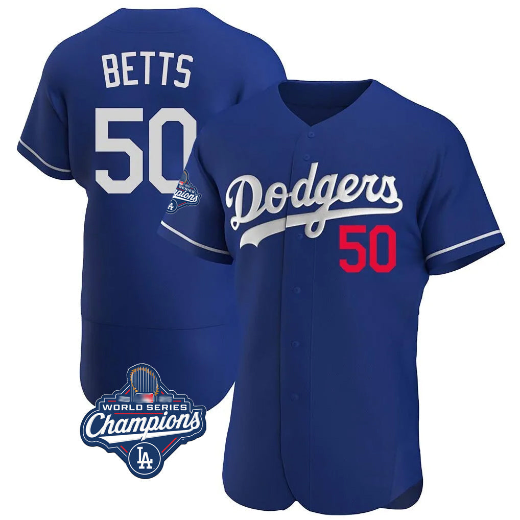Tlead LA.Dodgers #50 Mookie Betts Player Royal World Series Meet Limited Elite Home Stitched Jerseys