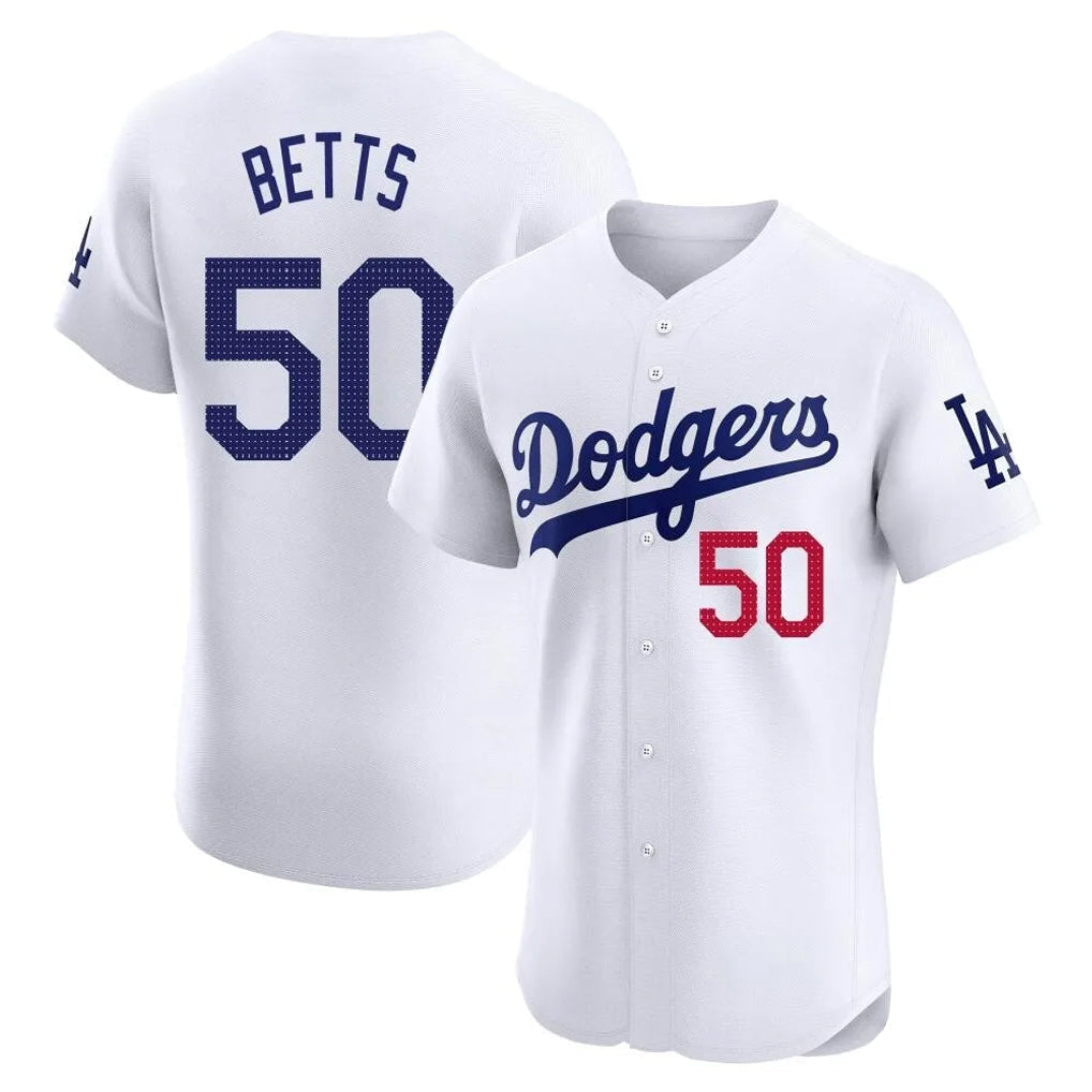 Tlead LA.Dodgers #50 Mookie Betts Player White Limited Elite Home Stitched Jerseys