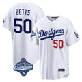 Tlead LA.Dodgers #50 Mookie Betts Player White World Series Meet Home Game Stitched Jerseys